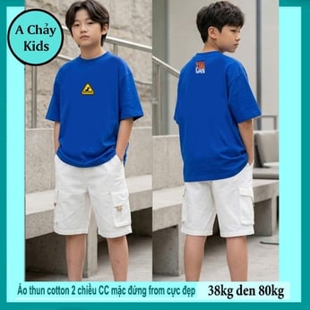 Áo thun cotton bé trai in chữ cá tính phong cách hàn quốc cho bé đi chơi , đi du lịch