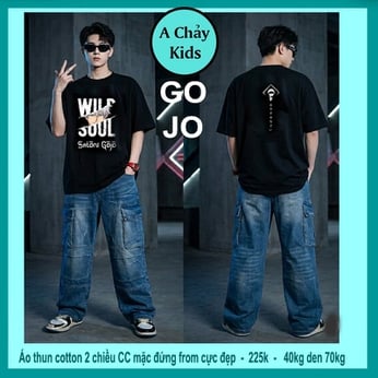 Áo thun cotton bé trai in hình anime Gojjo siêu ngầu cho bé lớn diện đi chơi , đi du lịch