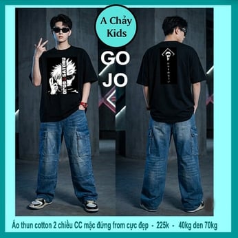 Áo thun cotton bé trai in hình anime Gojjo siêu ngầu cho bé lớn diện đi chơi , đi du lịch