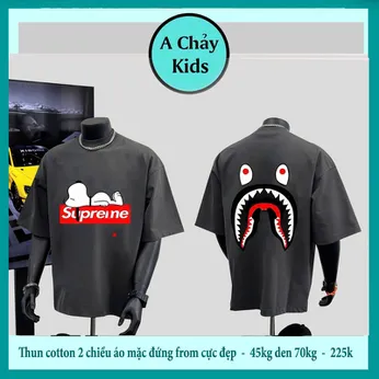 Áo thun cotton bé trai in hình Cá Mập phong cách thời trang cực ngầu cho bé đi du lịch , đi chơi 