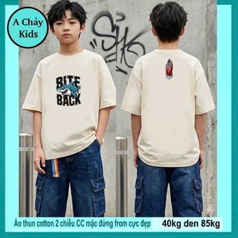 Áo thun cotton bé trai in Hình Cá Mập cá tính cho bé diện phố , du lịch