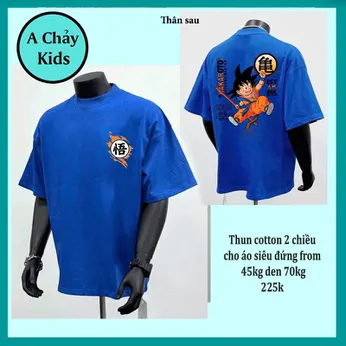 Áo thun cotton bé trai in hình Songoku phong cách tuổi teen cá tính cho bé đi chơi , đi du lịch