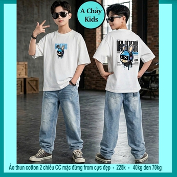 Áo thun cotton bé trai in hình Thỏ phong cách cực cá tính cho bé lớn diện đi chơi, đi du lịch