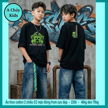 Áo thun cotton bé trai in hình Minecrraft phong cách cá tính cho bé diện đi chơi , đi học