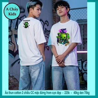 Áo thun cotton bé trai in hình Minecrraft phong cách cá tính cho bé diện đi chơi , đi học