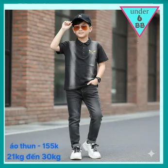 Áo thun bé trai có cổ màu loang phong cách cá tính cho bé đi chơi , đi tiệc