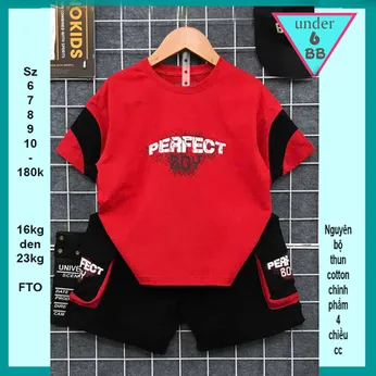 Quần áo bé trai cotton in chữ PERFECT phong cách hàn quốc cá tính cho bé đi chơi, đi học 