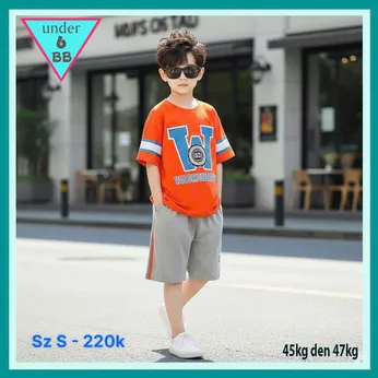 Đồ bộ bé trai cotton in chữ W phong cách đơn giản cho bé đi chơi , đi học