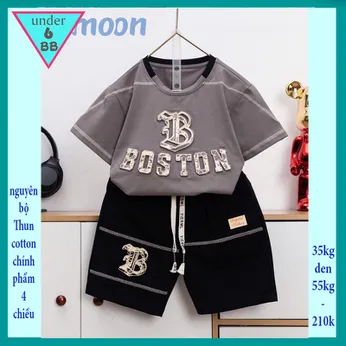 Đồ bộ bé trai cotton tay ngắn in chữ B phong cách cực sang cho bé diện đi chơi, đi học 