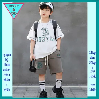 Đồ bộ bé trai cotton tay ngắn in chữ B phong cách cực sang cho bé diện đi chơi, đi học 