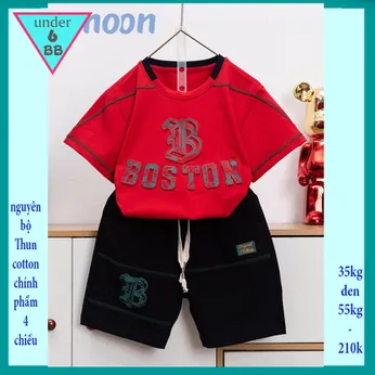 Đồ bộ bé trai cotton tay ngắn in chữ B phong cách cực sang cho bé diện đi chơi, đi học 