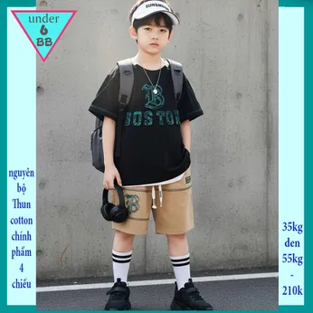 Đồ bộ bé trai cotton tay ngắn in chữ B phong cách cực sang cho bé diện đi chơi, đi học 
