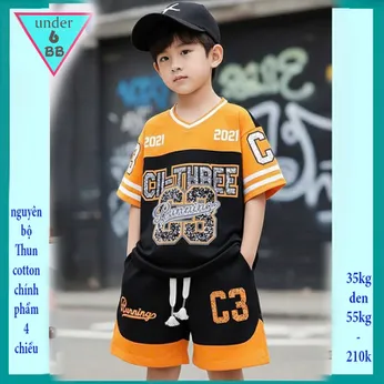 Đồ bộ bé trai cotton tay ngắn in chữ C3 phong cách hiphop cho bé diện đi chơi , đi học