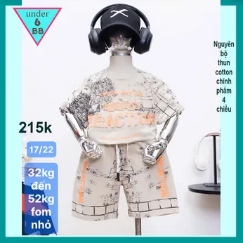 Đồ bộ bé trai cotton tay ngắn in chữ nổi phong cách cá tính siêu ngầu cho bé diện đi chơi , đi học