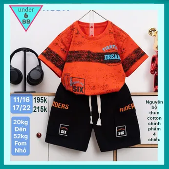 Đồ bộ bé trai cotton tay ngắn in chữ phong cách siêu ngầu phối quần túi hộp cho bé diện đi chơi , du lịch