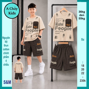 Đồ bộ bé trai cotton tay ngắn in Have Feople phong cách hiphop cá tính cho bé diện phố