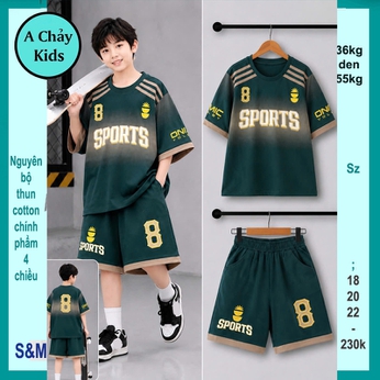 Đồ bộ bé trai cotton tay ngắn in SPOTRS phong cách hiphop cá tính cho bé diện phố