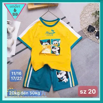 Đồ bộ bé trai cotton tay ngắn in hình Mickey siêu dễ thương cho bé diện đi chơi , đi học 
