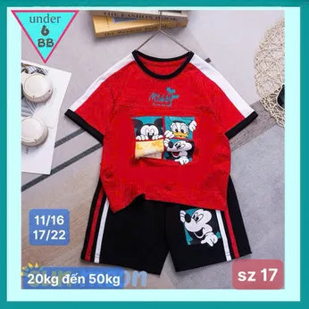 Đồ bộ bé trai cotton tay ngắn in hình Mickey siêu dễ thương cho bé diện đi chơi , đi học 