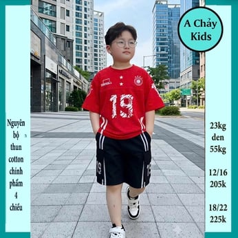 Đồ bộ bé trai cotton tay ngắn in số 19 phong cách thể thao cá tính cho bé đi chơi , đi học