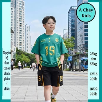 Đồ bộ bé trai cotton tay ngắn in số 19 phong cách thể thao cá tính cho bé đi chơi , đi học