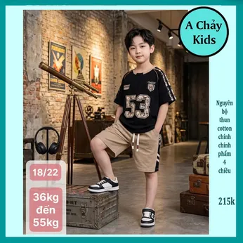 Đồ bộ bé trai cotton tay ngắn in so 53 phong cách hàn quốc cá tính cho bé đi chơi , đi học