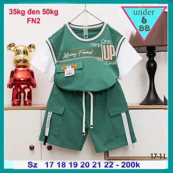 Đồ bộ bé trai cotton tay ngắn in họa tiết chữ phối tay lắp lăn phong cách cát tính cho bé đi chơi , đi học