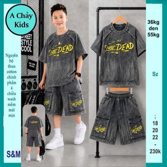 Đồ bộ bé trai cotton tay ngắn ( vải wash ) in NOT DEAD phong cách cá tính siêu ngầu cho bé diện phố, du lịch