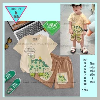 Đồ bộ bé trai dễ thương in hình Khủng Long siêu đáng yêu cho bé đi chơi , đi học