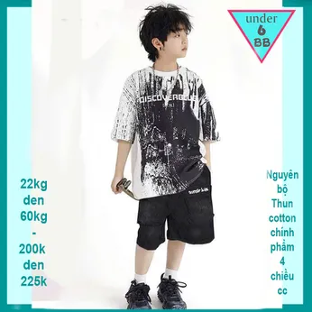 Đồ bộ bé trai hiphop in chữ phối vệt sơn phong cách cá tính dành cho bé đi chơi, du lịch