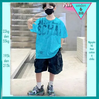 Đồ bộ bé trai hiphop in chữ cá tính - xanh dương 011