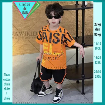 Đồ bộ bé trai hiphop in chữ - Màu Cam 015