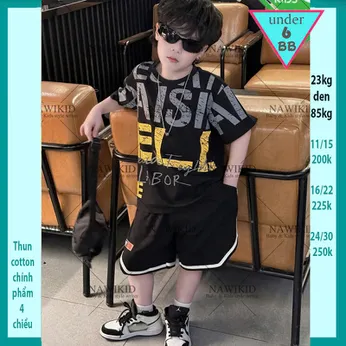 Đồ bộ bé trai hiphop in chữ - Màu Đen 015