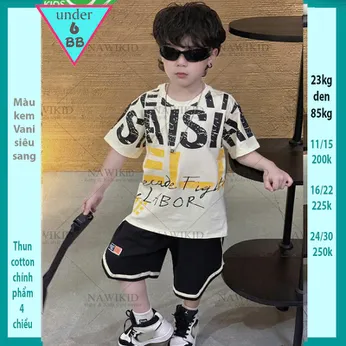 Đồ bộ bé trai hiphop in chữ - Màu Kem 015