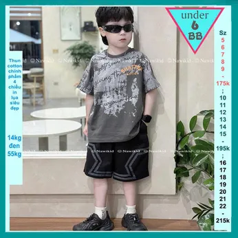Đồ bộ bé trai hiphop in chữ phối màu loang phong cách cá tính cho bé đi chơi , đi học