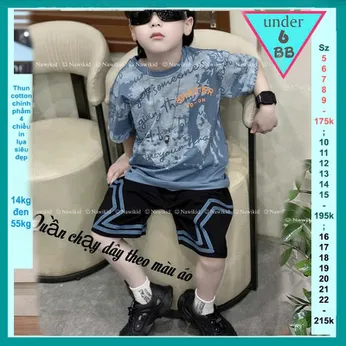 Đồ bộ bé trai hiphop in chữ phối màu loang phong cách cá tính cho bé đi chơi , đi học