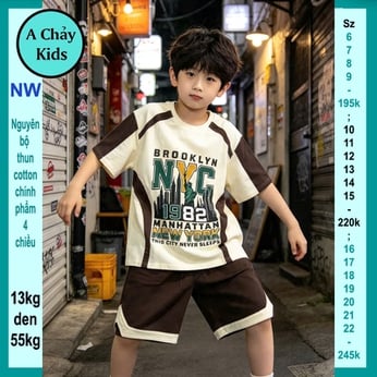 Đồ bộ bé trai hiphop in chữ NC1982 phong cách cá tính cho bé diện đi chơi, học thêm