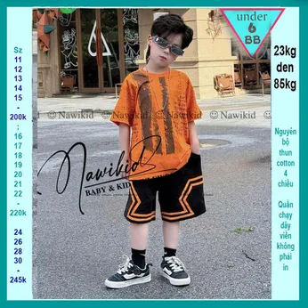 Đồ bộ bé trai hiphop in chữ - cam 009