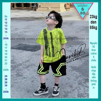 Đồ bộ bé trai hiphop in chữ - xanh lá 009