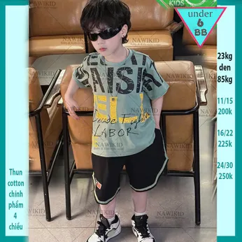 Đồ bộ bé trai hiphop in chữ - Màu Xanh 015