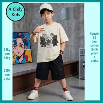 Đồ bộ bé trai hiphop in hình 3 Chú Gấu phong cách hàn quốc cho bé diện đi chơi , đi học