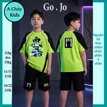 Đồ bộ bé trai hiphop in hình anime Gojjoo phối màu cá tính cho bé diện đi chơi , đi  học