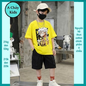 Đồ bộ bé trai hiphop in nhân vật anime Luffyy phong cách cá tính cho bé đi chơi , đi học