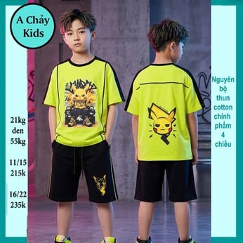 Đồ bộ bé trai hiphop in Pikchu phong cách siêu dễ thương cá tính cho bé đi chơi , đi học