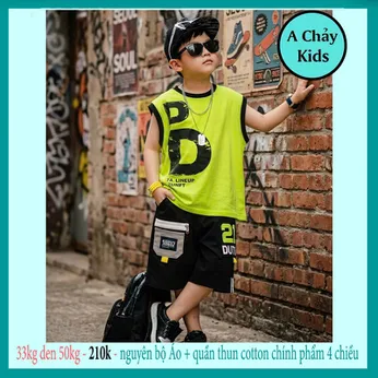 Đồ bộ bé trai sát nách cotton in chữ phong cách hiphop cực ngầu cho bé diện đi chơi , đi học