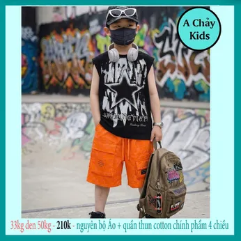 Đồ bộ bé trai sát nách cotton in ngôi sao phong cách hiphop cực ngầu cho bé diện đi chơi , đi học