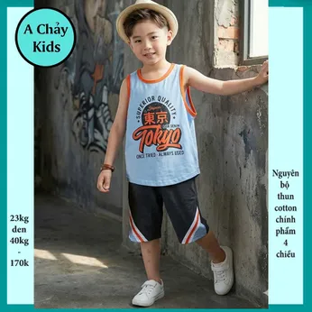 Quần áo sát nách bé trai in chữ Takyo phong cách cá tính cho bé đi chơi , đi học