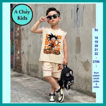 Đồ bộ bé trai sát nách cotton in hình anime Songoku phong cách cá tính cho bé đi chơi , đi học