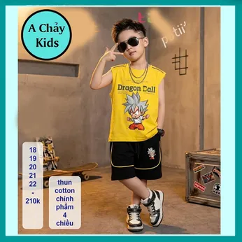 Đồ bộ bé trai sát nách cotton in hình anime Songoku phong cách cá tính cho bé đi chơi , đi học