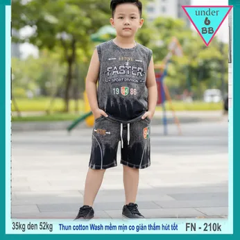 Đồ bộ bé trai sát nách cotton ( Vải wash ) in chữ nổi FASTER phong cách sang xịn cho bé đi chơi , đi du lịch